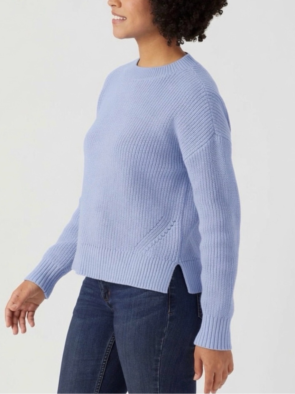 Duluth Trading Co Light Blue Ribbed Crewneck Sweater
